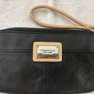 Tignanello Black and Tan Leather Wristlet